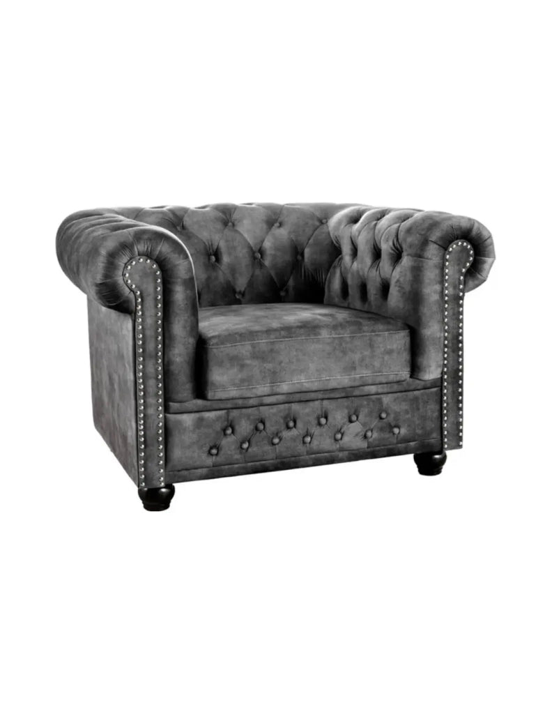 Poltrona EDGAR Chesterfield in velluto trapuntato - Grigio chiaro - 109 x 72 x 86 cm