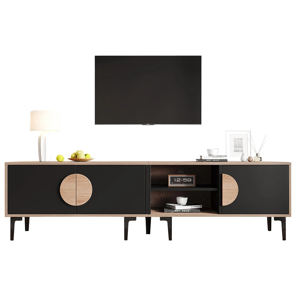Mobile TV Basso 180x35x49cm - Xylo - 2 Ante, Colore Legno e Nero, fino a 80"