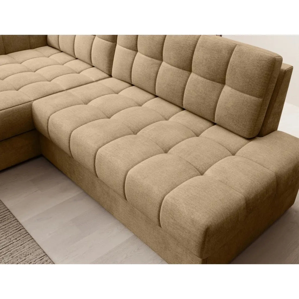 Divano angolare trasformabile CUBITO beige 240 cm con contenitore e letto