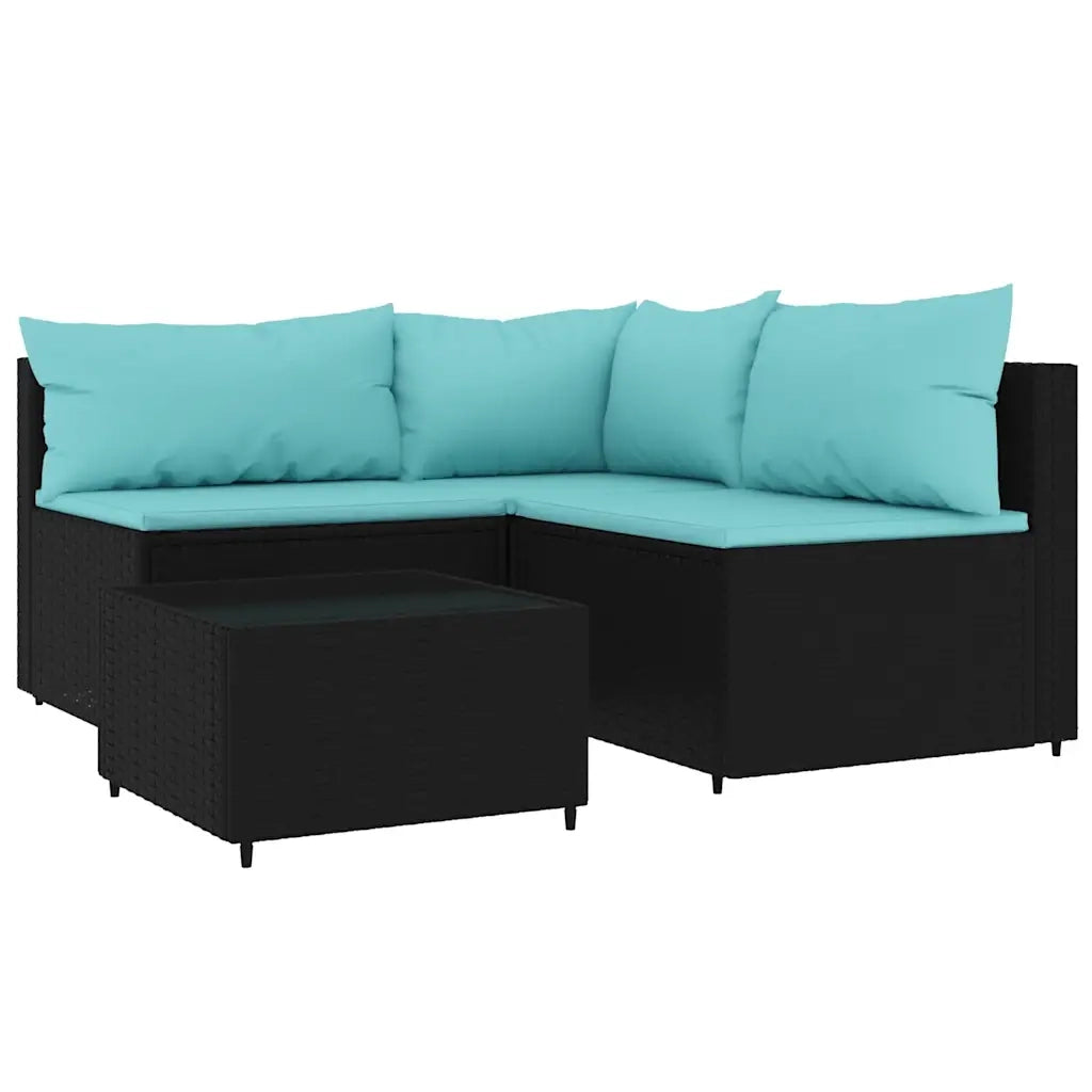 Set Divani da Giardino 4 pz con Cuscini Nero in Polyrattan