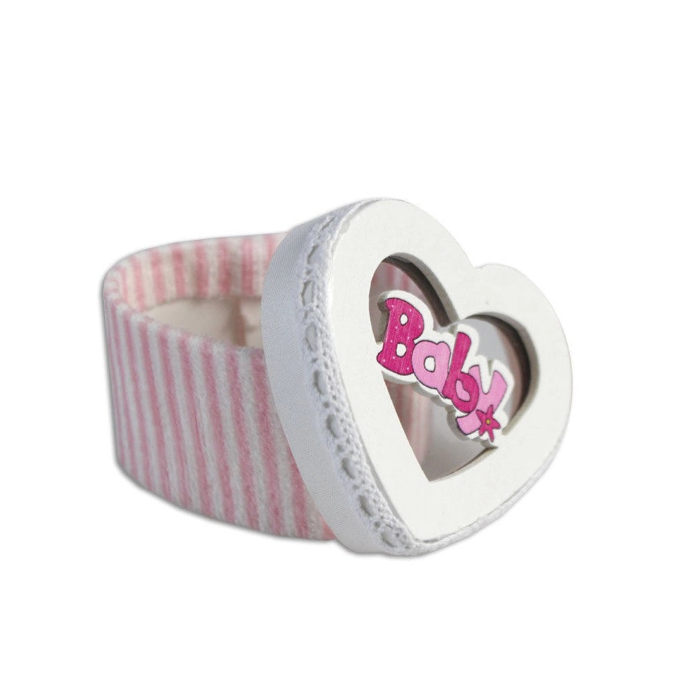 Trade Shop - 12 Scatolina In Tessuto Portaconfetti A Forma Di Cuore Bomboniera Nascita Bimba Rosa -