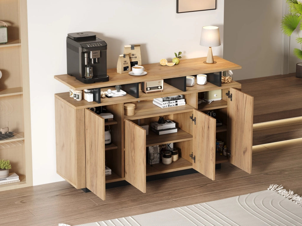 Sideboard Natural con 4 ante e 3 vani a giorno, 140x40x85 cm