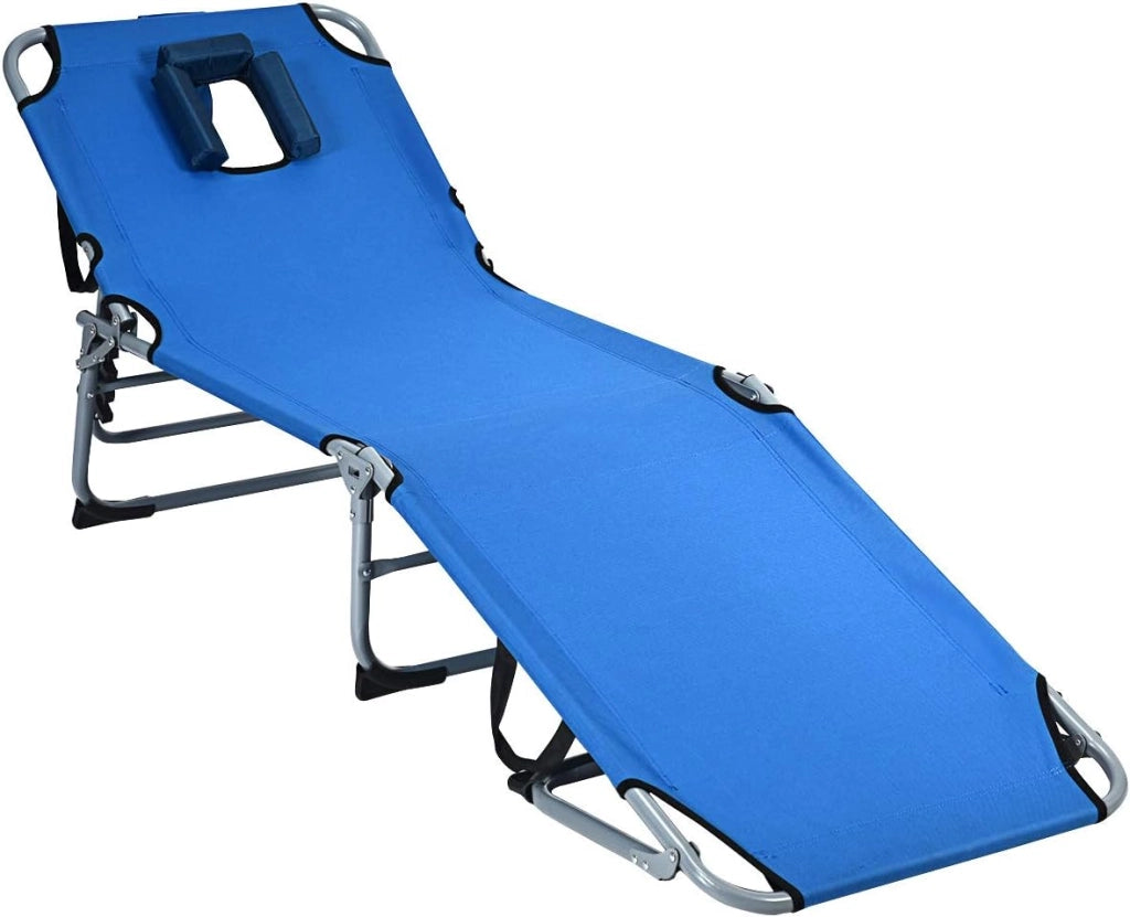 Lettino prendisole con Schienale Regolabile, Foro per Viso e Cuscino, Sedia Sdraio Pieghevole e Leggero in Tessuto Oxford, Sedia da Spiaggia per Giardino, Piscina, 194 x 60 x 36 cm, Beige