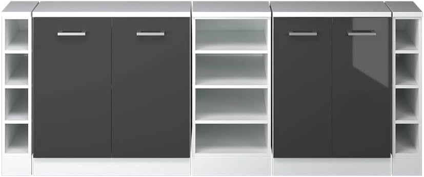 Set di mobili sottotetto Rion, Antracite lucido, 210 cm Set di 5 carcasse armadio profondità 60 cm, adatto per il salvaspazio sotto tetti spioventi