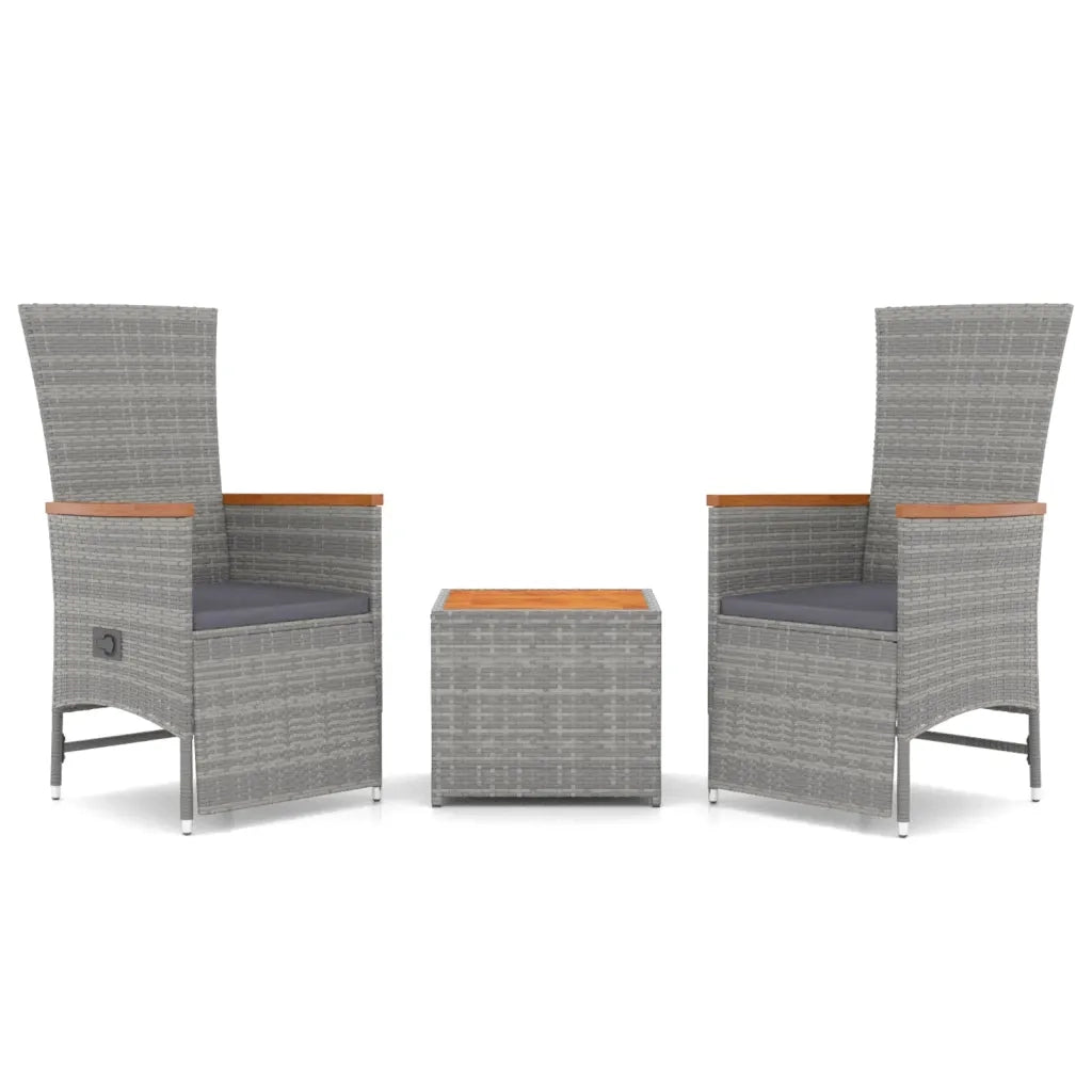 Set Mobili Giardino 3pz Grigio Polyrattan Legno Massello Acacia 3157654