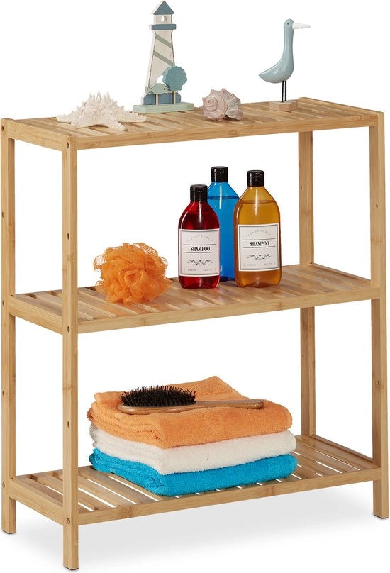 Rack per bagno a 3 piani - Altezza regolabile - HBD 69 x 60 x 26 cm - Sottile rack per bagno e cucina - Naturale