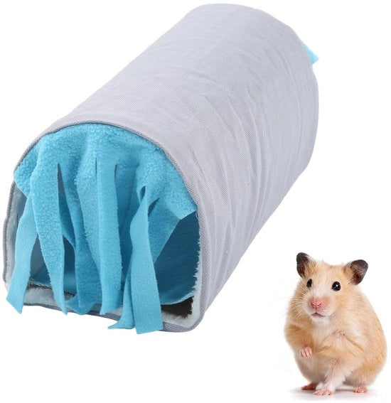 Nido Tunnello Rifatto - Rimoscibile - Per Hamster/Cavia - Materiale: Canapa/Flanella/Plastica - Dimensione: 30x16cm - Sicuro e Comodo - Casa per Animali