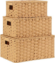 Set di ceste di paglia con coperchi da 3 - Giallo