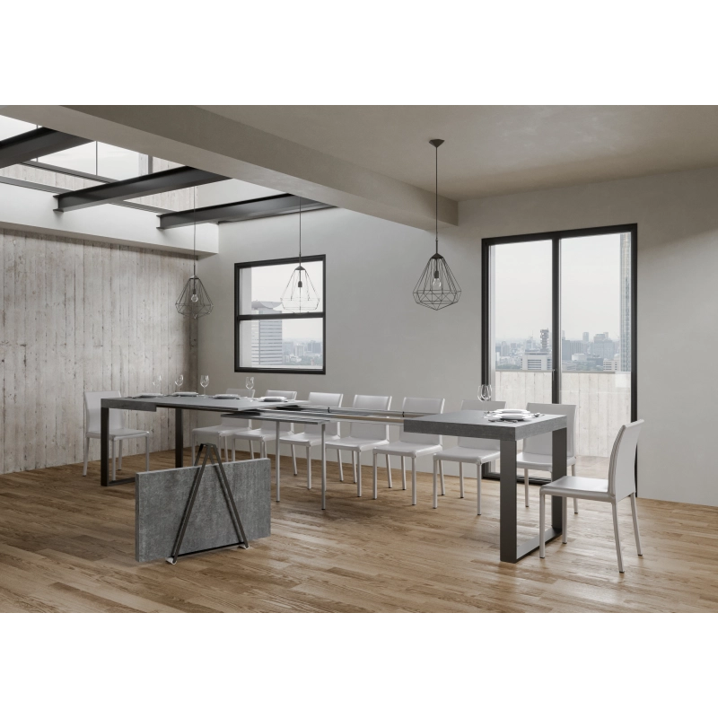 Tavolo allungabile 90x180/440 cm Tecno telaio Antracite - Cemento
