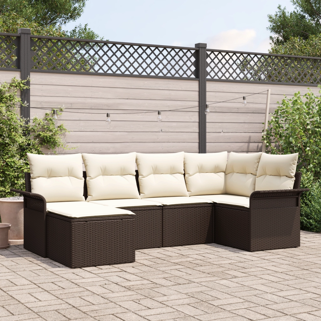 Set divano da giardino 6 pezzi con cuscini marroni in polyrattan