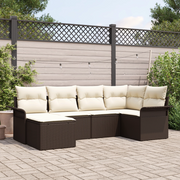 Set divano da giardino 6 pezzi con cuscini marroni in polyrattan