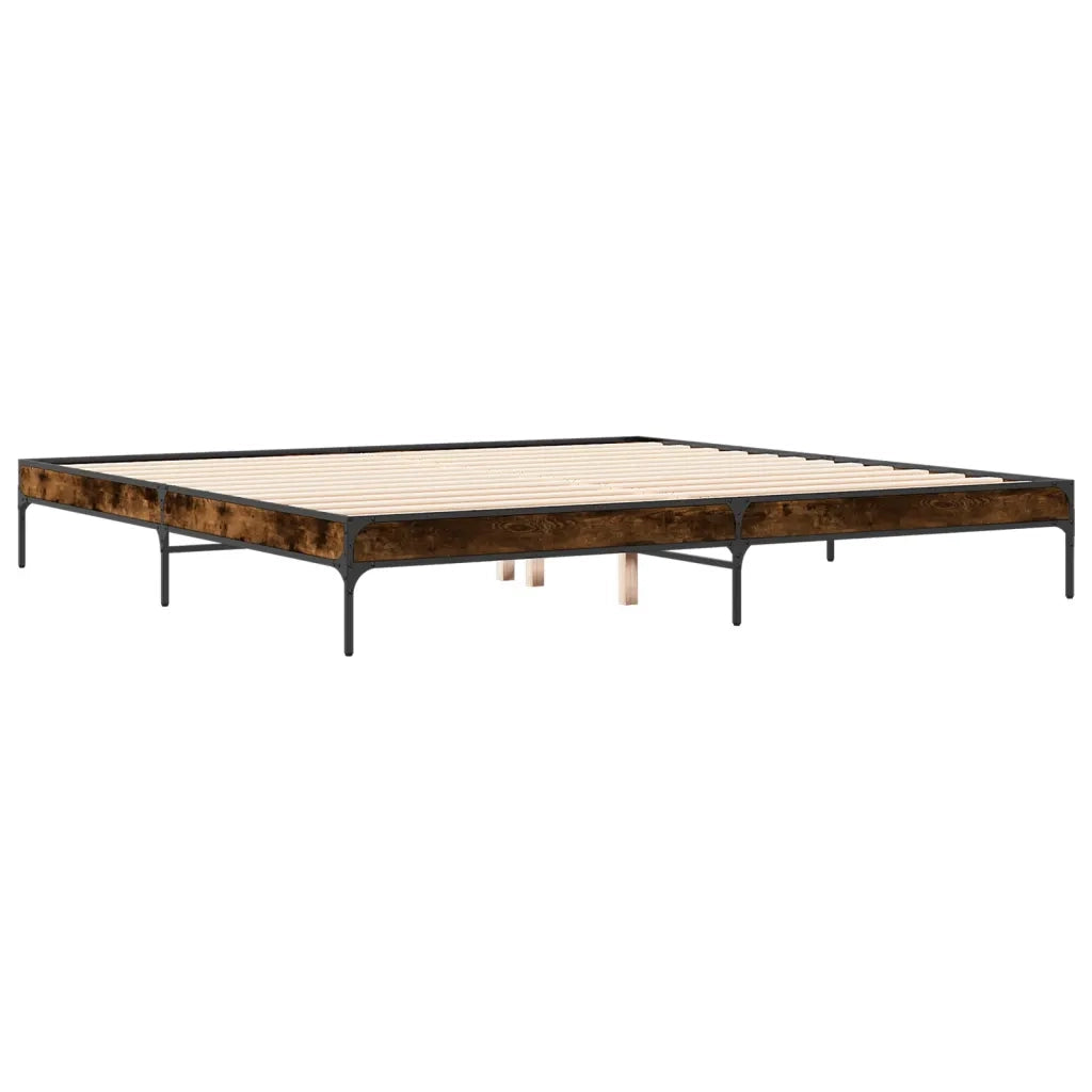Letto matrimoniale | Letto per adulti | Giroletto Rovere Fumo 200x200 cm in Legno Multistrato e Metallo