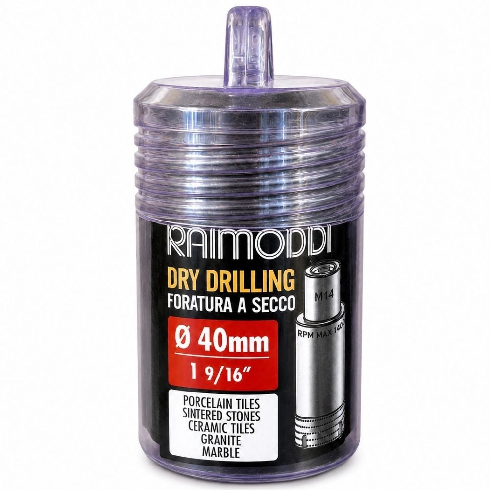 Foretto diamantato a secco raimondi attacco m14 per gres e marmo *** misura Ø40 mm (1 9/16”), confezione 1