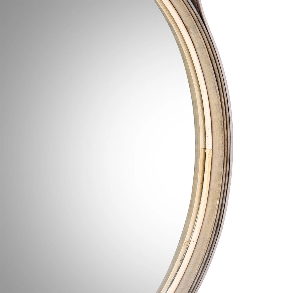 Specchio in legno e corda in similpelle marrone, D39x2,5h cm