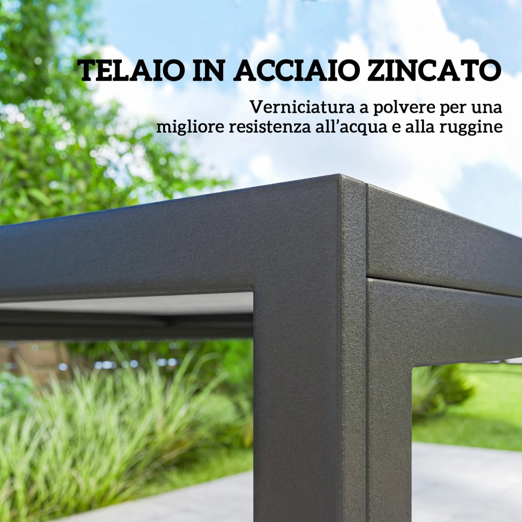 Set 7 Pezzi da Giardino con Tavolo e 6 Sedie da Pranzo con Braccioli in Acciaio Nero