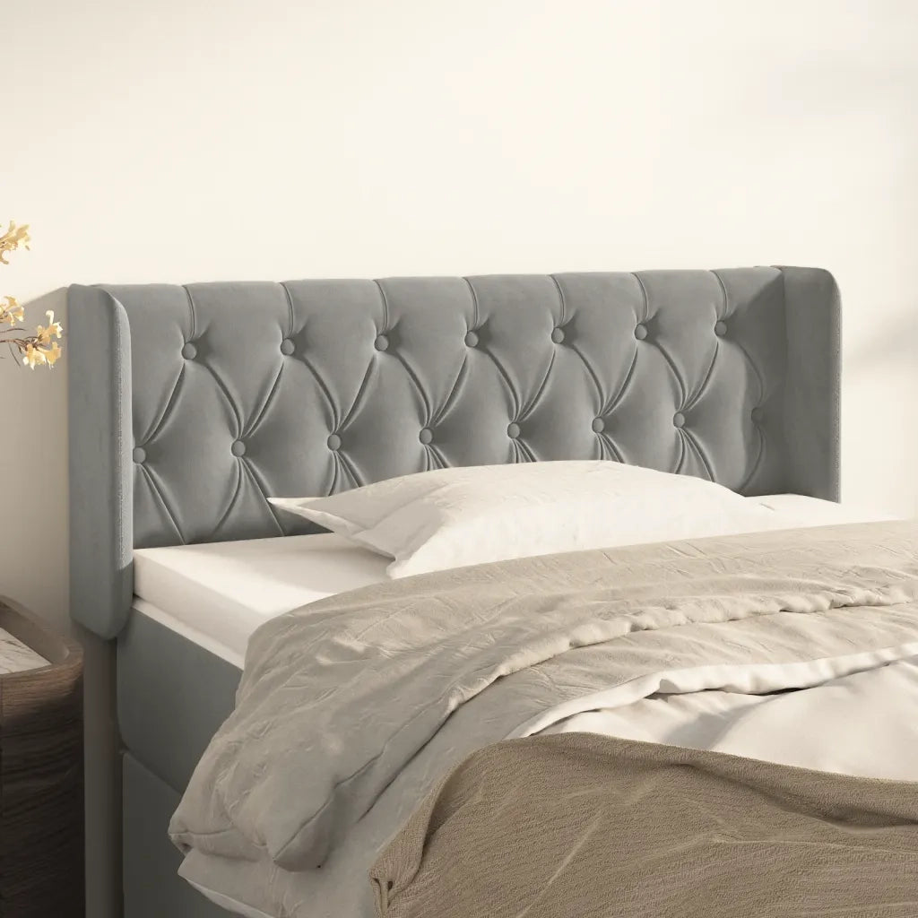 Testiera | Testata ad Orecchio Grigio Chiaro 93x16x78/88 cm in Velluto