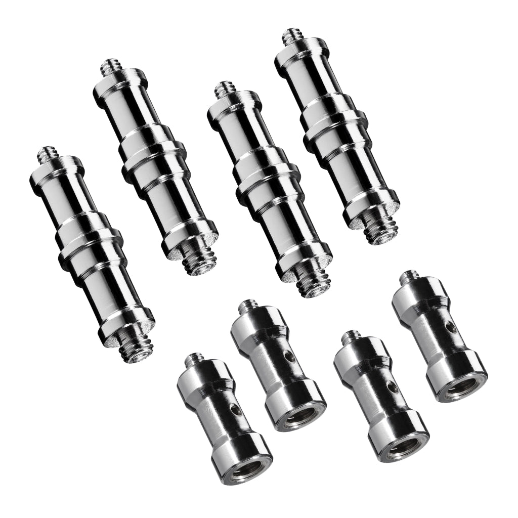 Walimex Set Spigot 4+4 Adattatori per filettatura 3/8“ 1/4” per collegamento accessori foto e video, allestimenti luci servizi fotografici
