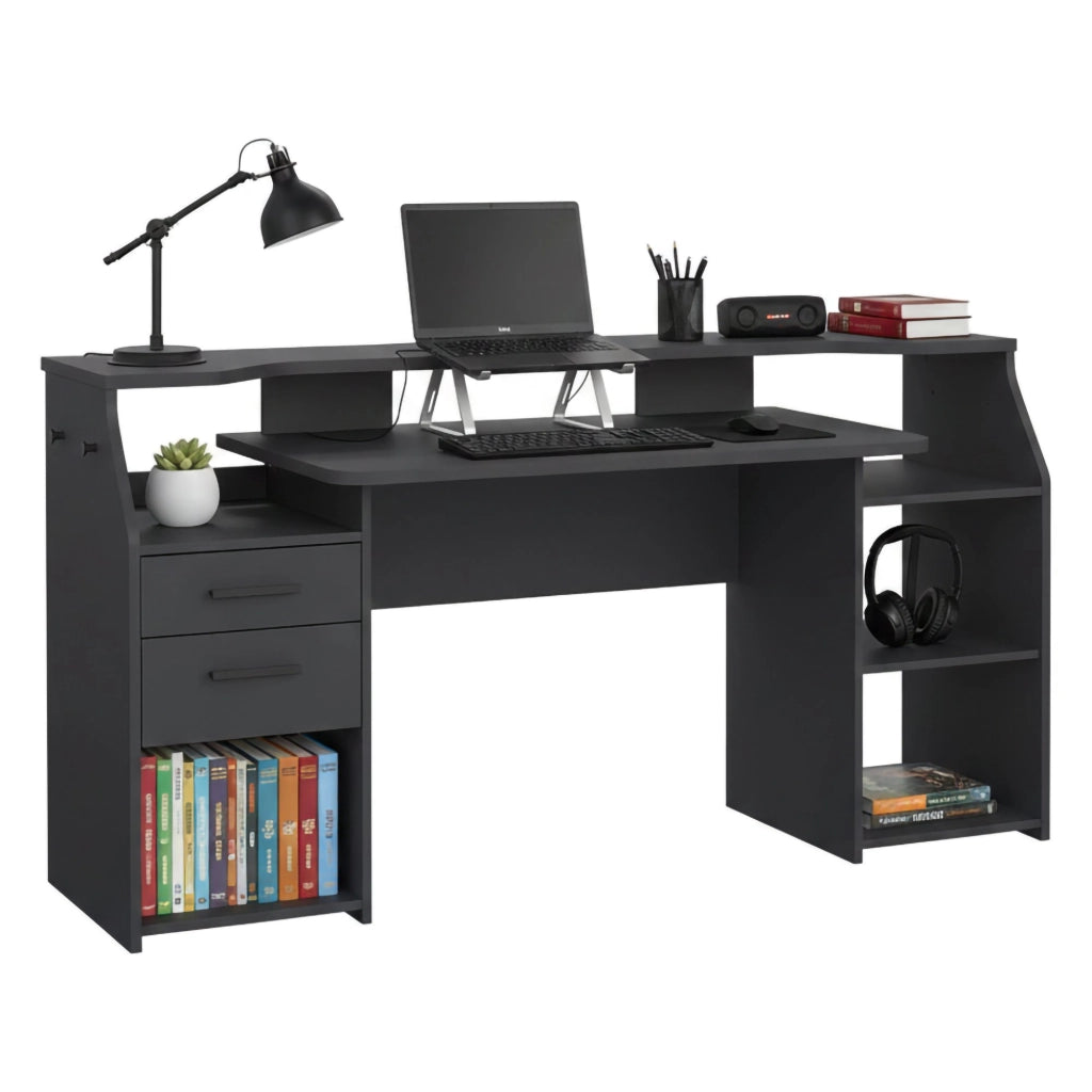 Scrivania Zennithor, tavolo da lavoro dotato di 1 anta e 1 cassetto, ideale per ufficio e gaming, 171x62 h89 cm, Grigio