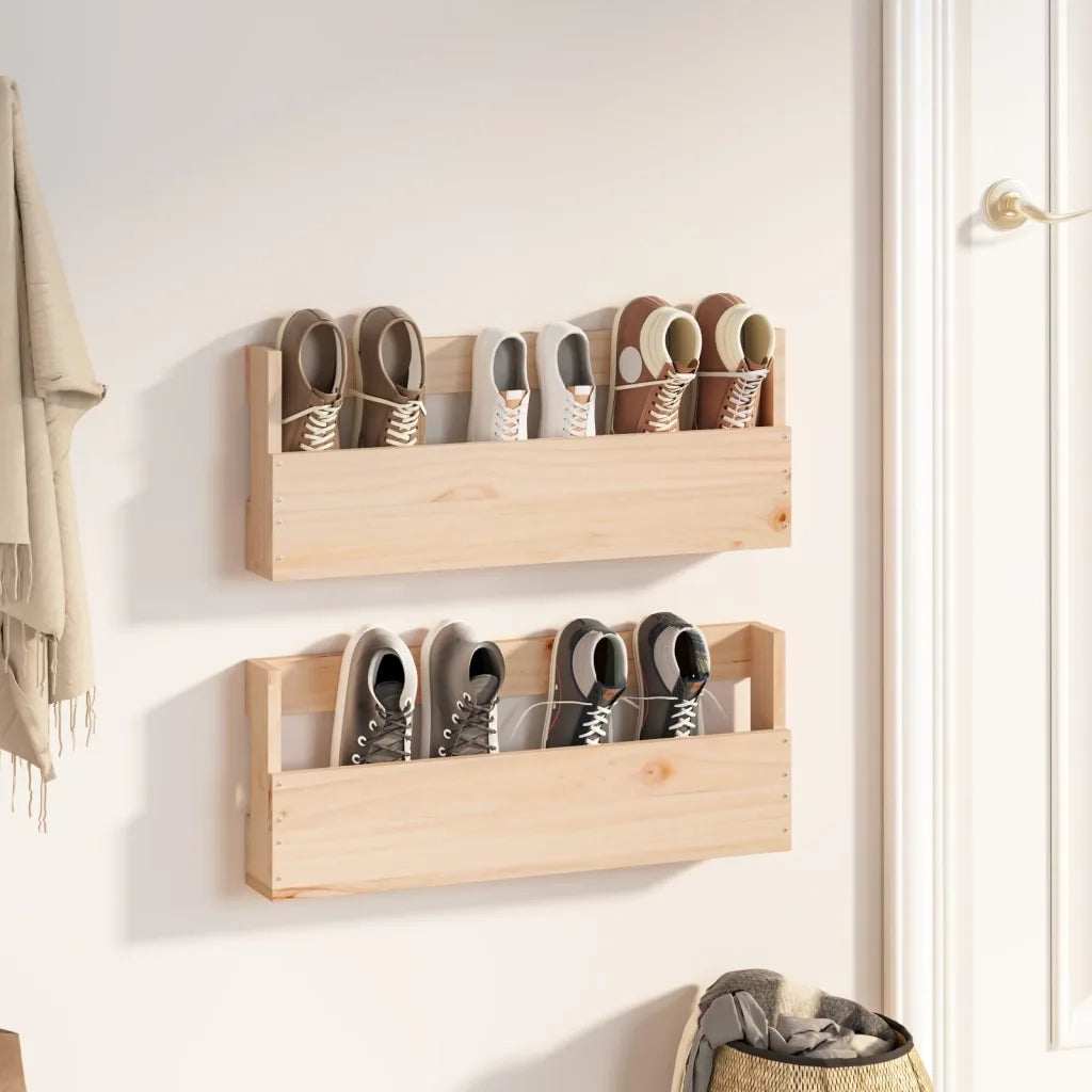 Scarpiere a Parete 2 pz | Mobile per scarpe 59x9x23 cm Legno Massello di Pino