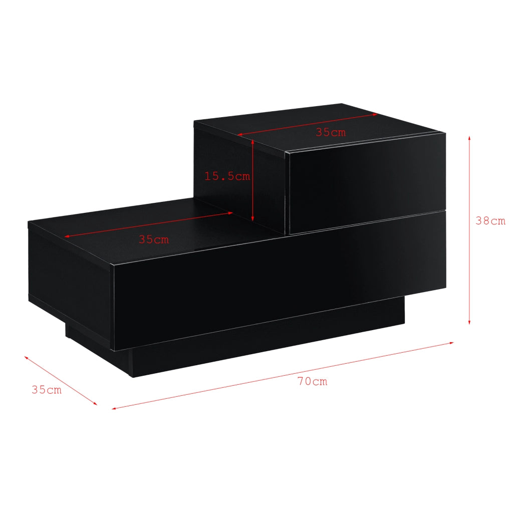 Comodino da Notte a 2 Cassetti 38 x 70 x 35 cm Cassettiera e Portaoggetti Mobile da Divano/Letto Posizione a Destra - Nero, Frontale Lucido