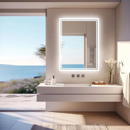 Specchio bagno con illuminazione - Anti nebbia - Pulsante touch - 70x 50 cm