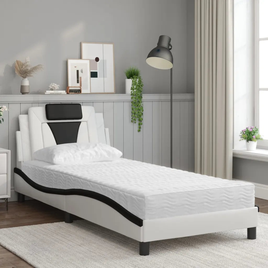 Letto con Materasso Bianco e Nero 90x190 cm in Similpellecod mxl 91706