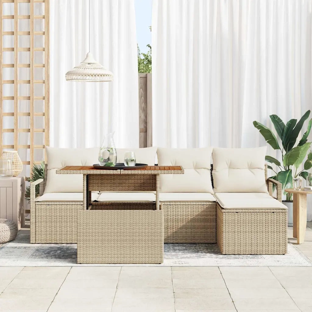 Set da Pranzo per Giardino con cuscino 6 pcs Beige e Crema