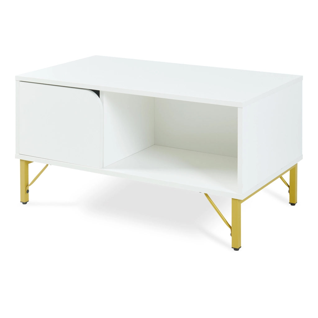 Tavolino Centrale da Salotto Reyri Tavolo Basso con Scomparti e Anta 80x45x42 cm Bianco / color Oro [en.casa]