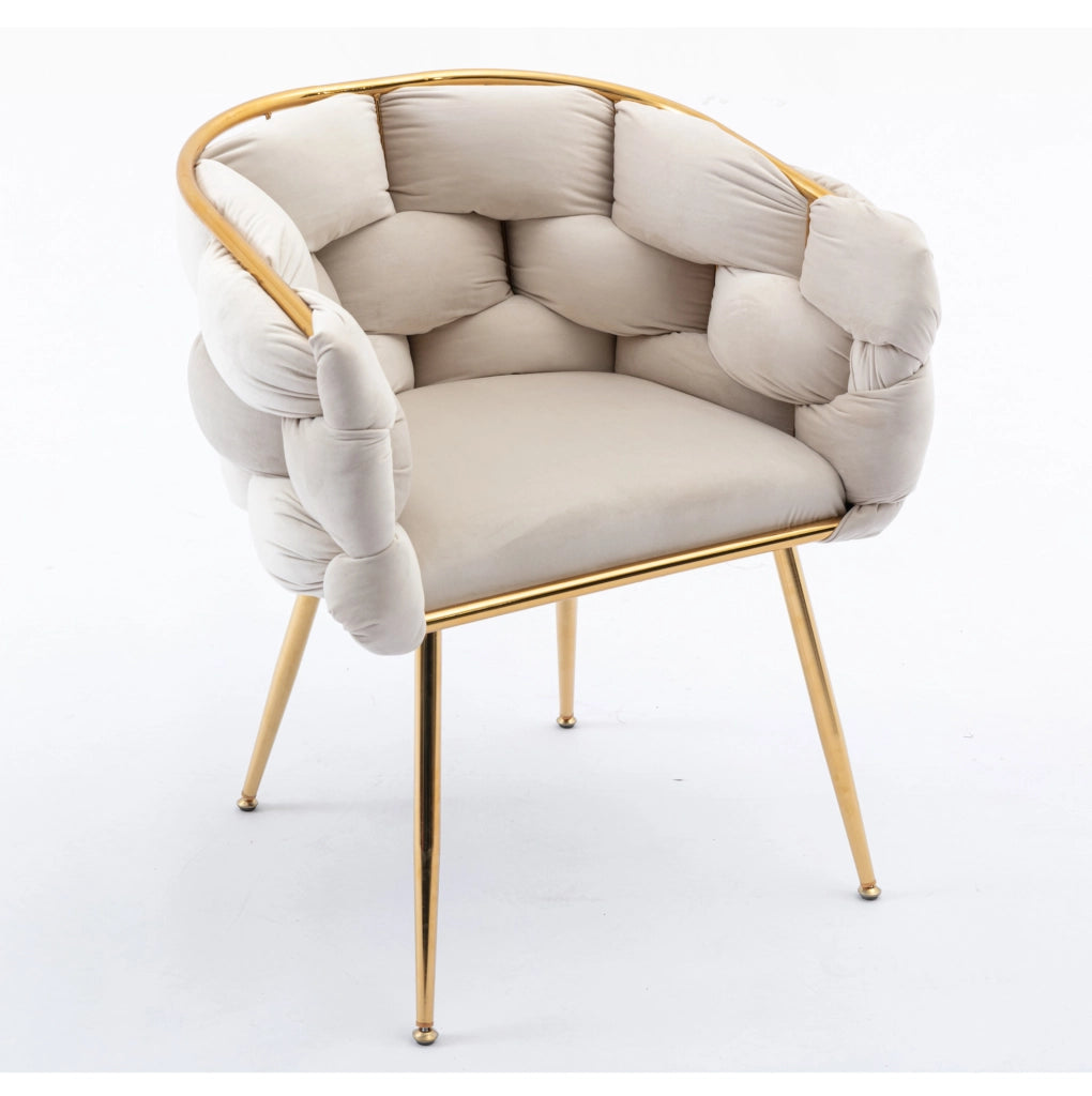 Sedia da accento con braccioli imbottita in velluto beige