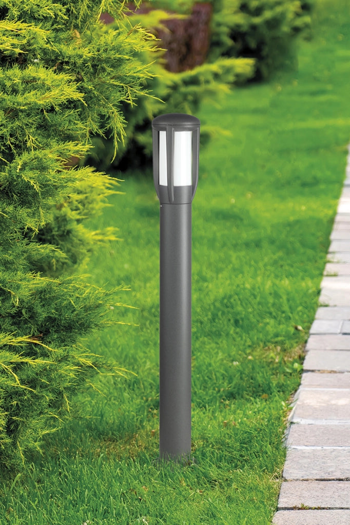 ATLAS Paletto da terra per giardino IP65 - Bollard Grigio con attacco E27 per lampadine LED - Struttura in alluminio pressofuso - Rossini Group