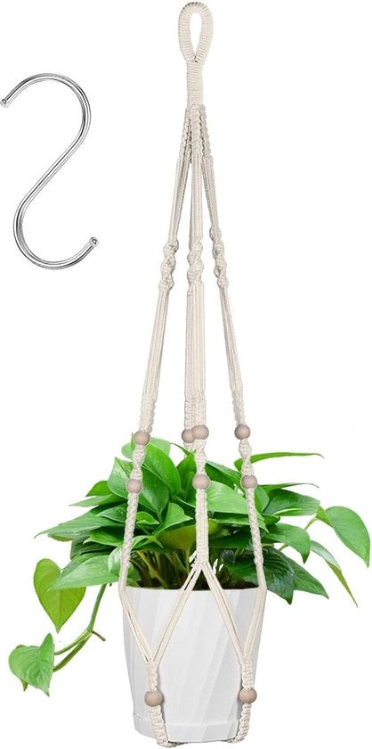 Porta piante a macramé in cotone con ganci appesi - Sostegno per piante da soffitto - 89 cm