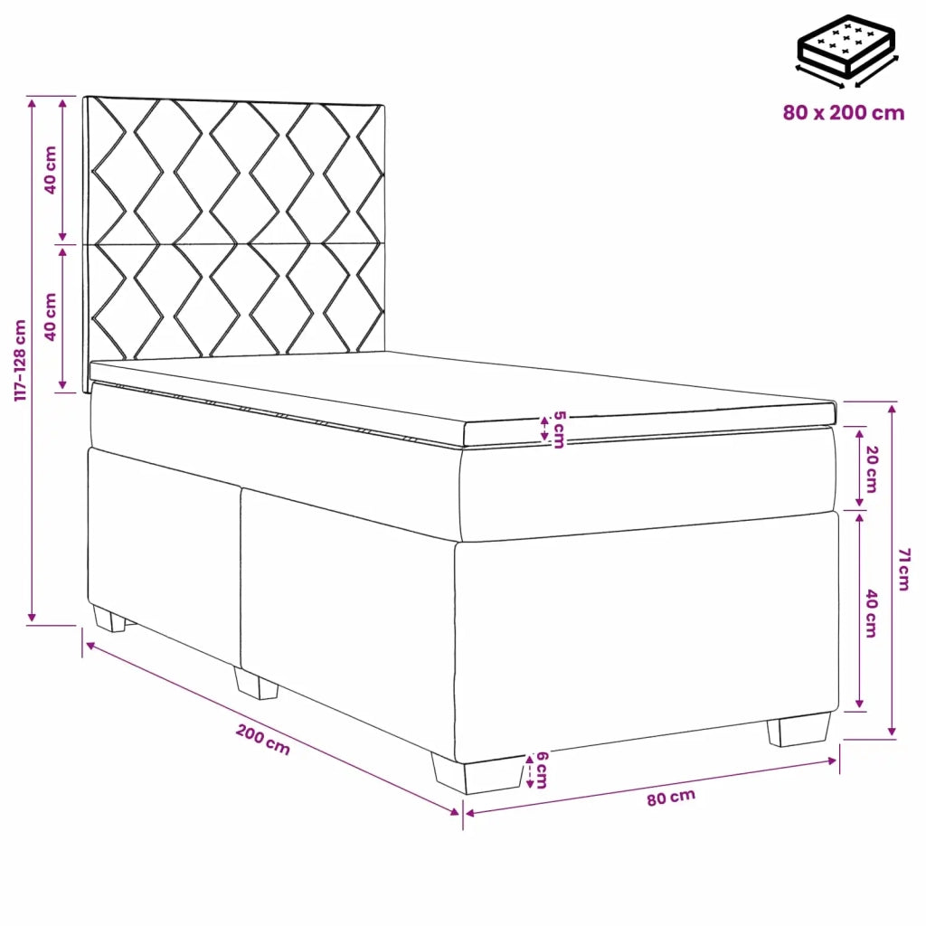 Letto box spring con materasso Grigio Chiaro 80 x 200 cm 3453283