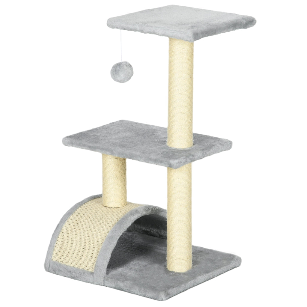 Albero tiragraffi per gatti 3 livelli con piattaforme e posti ¨C zephmum ¨C 40x35x72 cm grigio chiaro