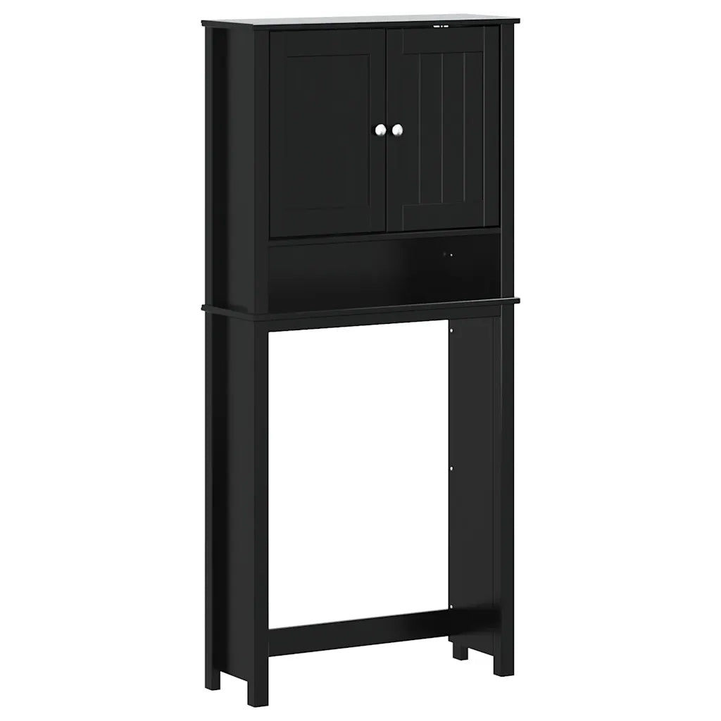 Mobiletto salvaspazio per lavatrice con ampio vano contenitore per il bagno 76 x 27 x 164,5 cm legno massello nero 02_0047342