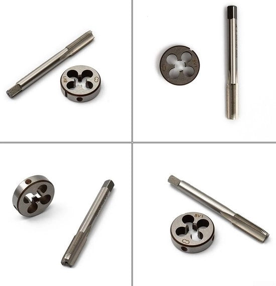 Set di Tappi e Viti 0.305-32 - Acciaio di Alta Velocità - 3 Ghiere - Taper a Vite - Manuale - Materiale Duraturo - Set di Taglieria a Viti