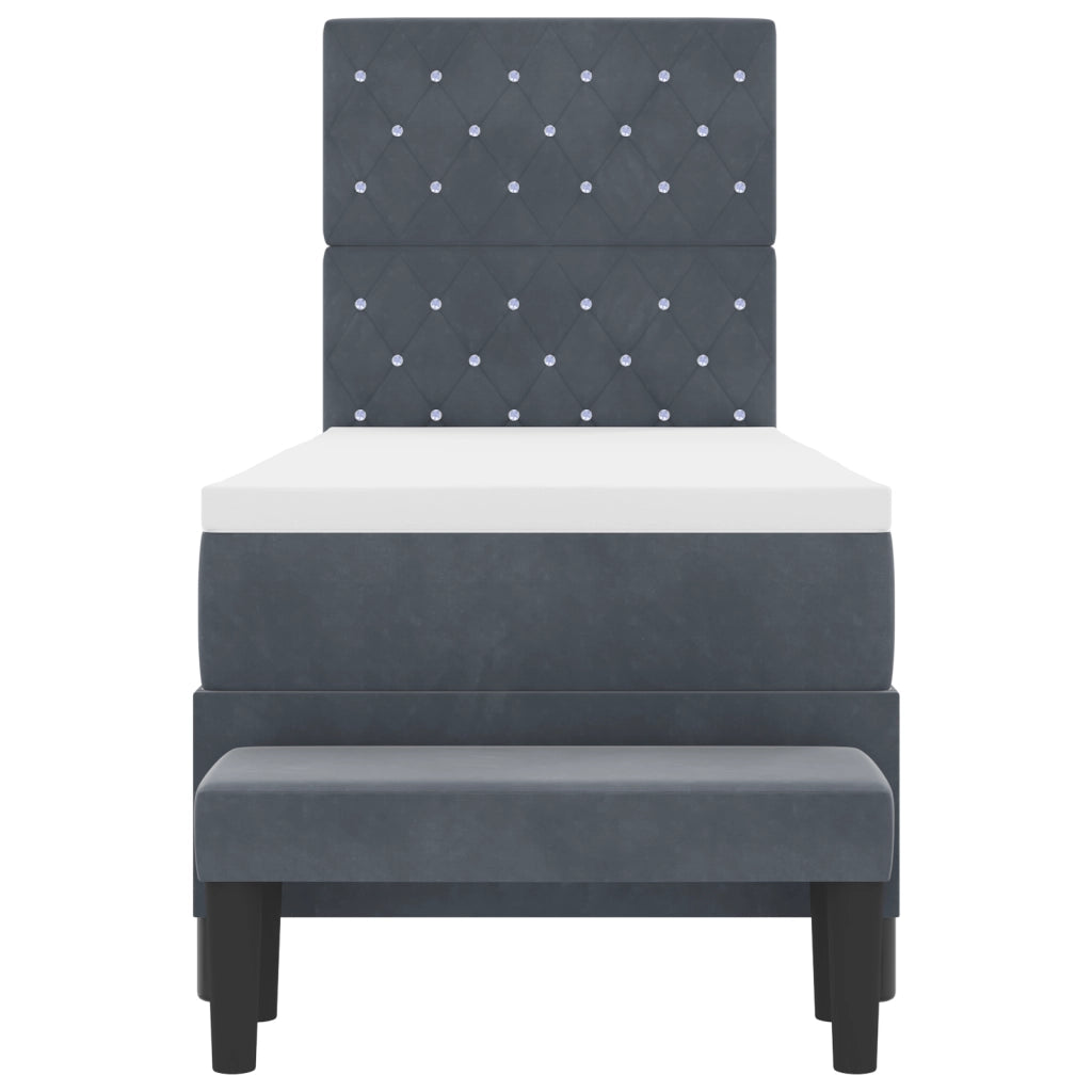 Letto a Molle con Materasso e Panca Grigio Scuro 80x200 cm Velluto