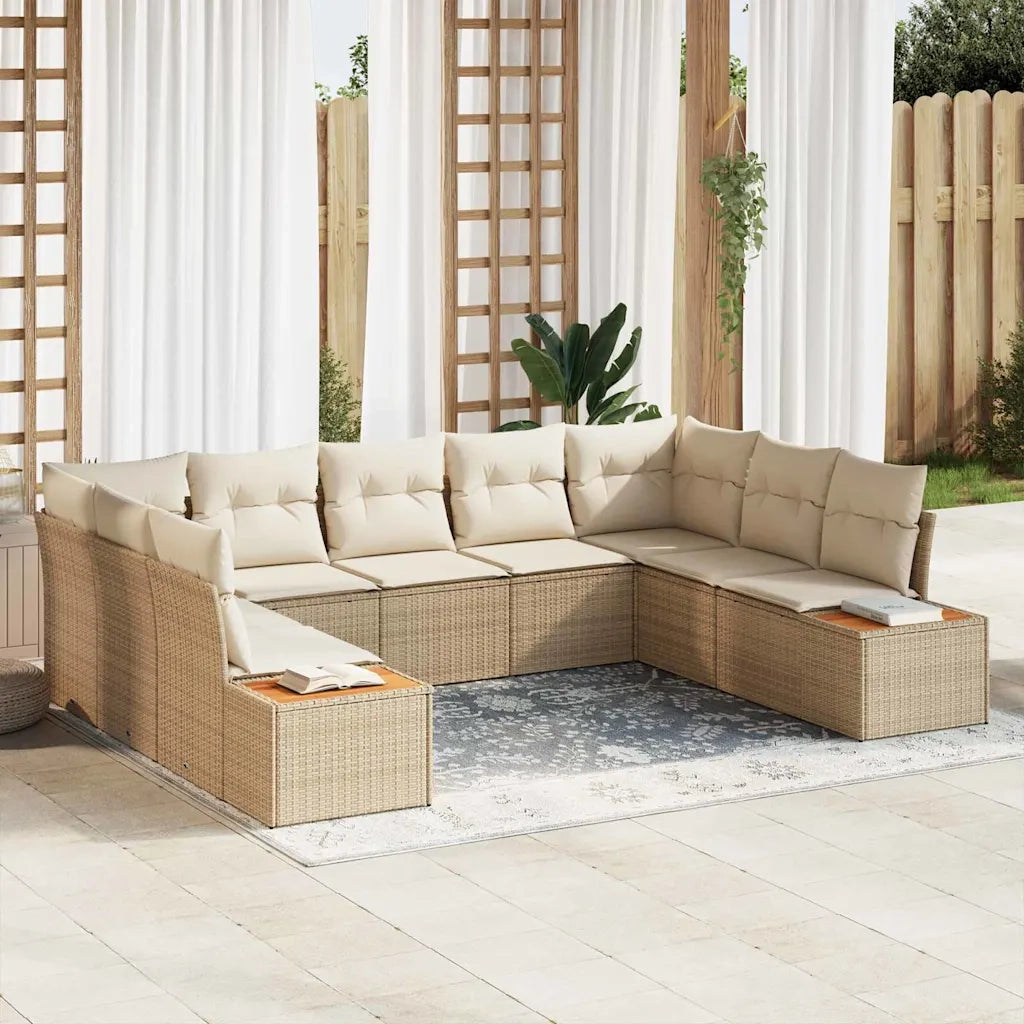 Set Divano da Giardino con cuscino 9 pcs Beige Poly Rattan
