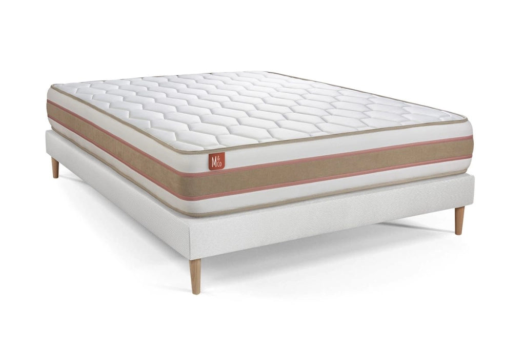 Pacchetto letto completo - Materasso 160x200cm + Box spring con doghe (kit) + 2 cuscini + Piumino - Le Délicat