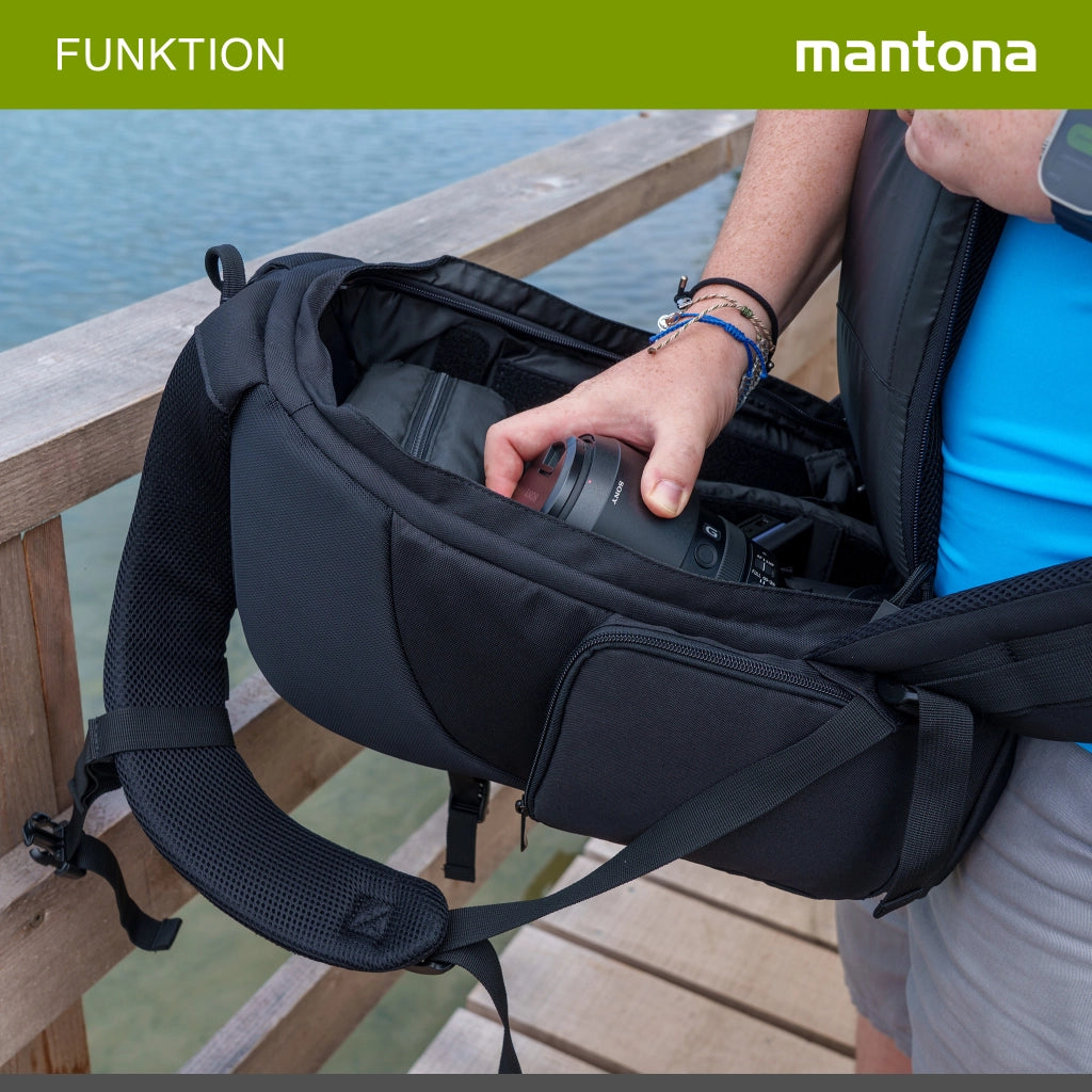 Mantona Zaino fotografico da trekking per fotocamera DSLR Borsa fotografica con supporto per treppiede, copertura antipioggia, interno personalizzabile