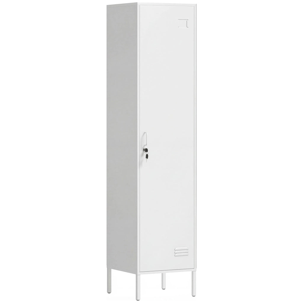Armadio Metallico con Porta Chiudibile, Portanome e Asta Appendiabiti, 40x40x179 cm, Bianco