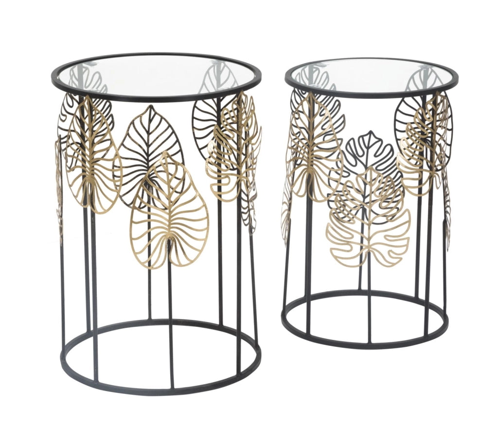 TAVOLINETTI FOGLIE GLAM COPPIA CM � 38X55-33X50