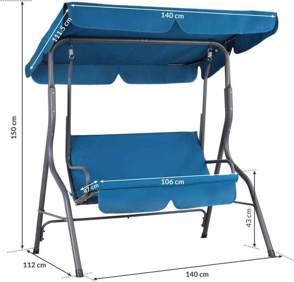 Dondolo Altalena da Giardino Hollywood 140x112x150cm 2 posti con Tettuccio Parasole Imbottito per Esterno
