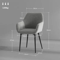 Set 2 Sedie da Pranzo Nordiche Imbottite con Braccioli Ricurvi in Tessuto Effetto Velluto, 54x57x80 cm, Grigio Scuro