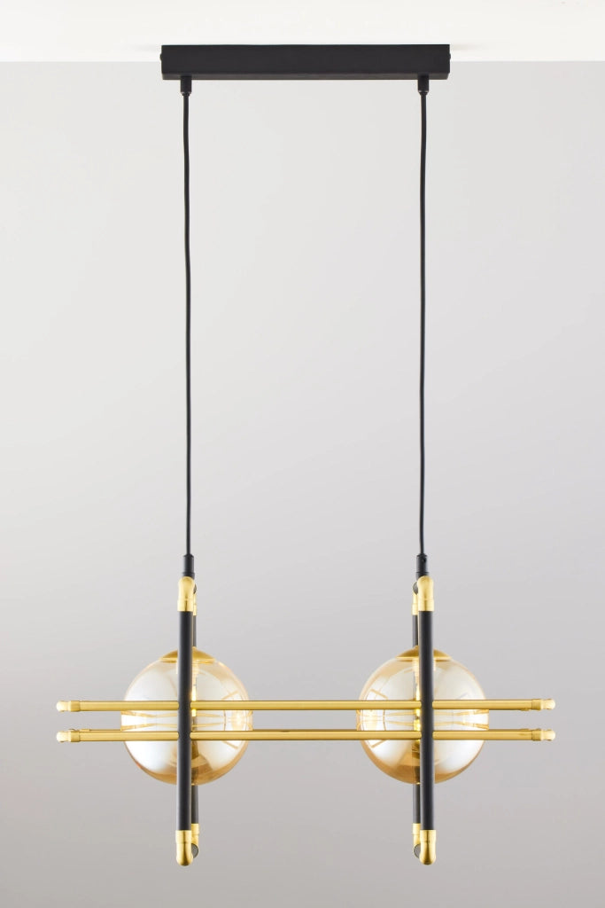 Lampadario moderno nero oro sfere ambra 2xG9 Fiori