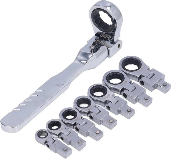 Set di chiavi a stella con 7X adattatore Flex Drive 180° e testa di chiave intercambiabile, set di chiavi a stella in acciaio zincato per la riparazione di tubi meccanica - 8 mm 10 mm 12 mm 13 mm 14 mm 17 mm 19 mm