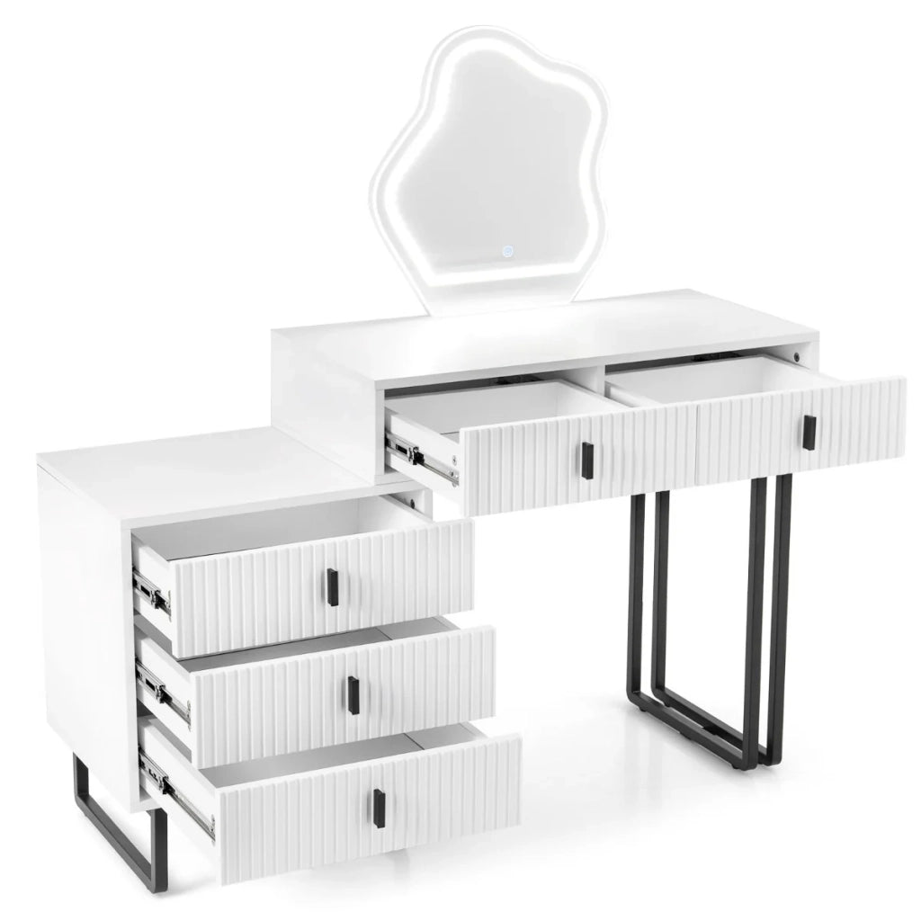 Toeletta con specchio e luci 120 x 40 x 124 cm ampio spazio di archiviazione eleganti dettagli in MDF bianco 20_0018970
