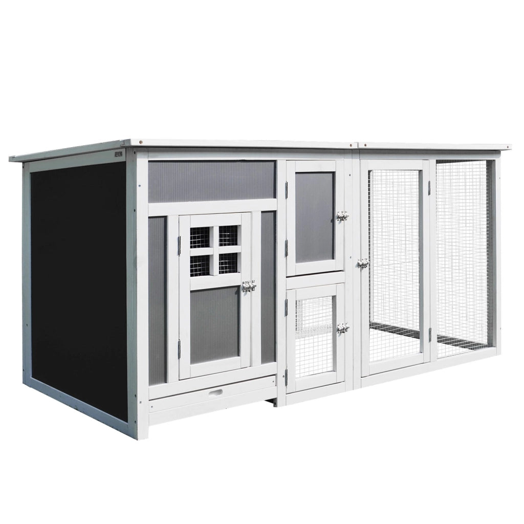 EasyComfort Pollaio per Galline Ovaiole da Esterno con Tetto Impermeabile e Zona di Corsa, Nidificazione in Legno, 160x75x80 cm, Grigio e Bianco