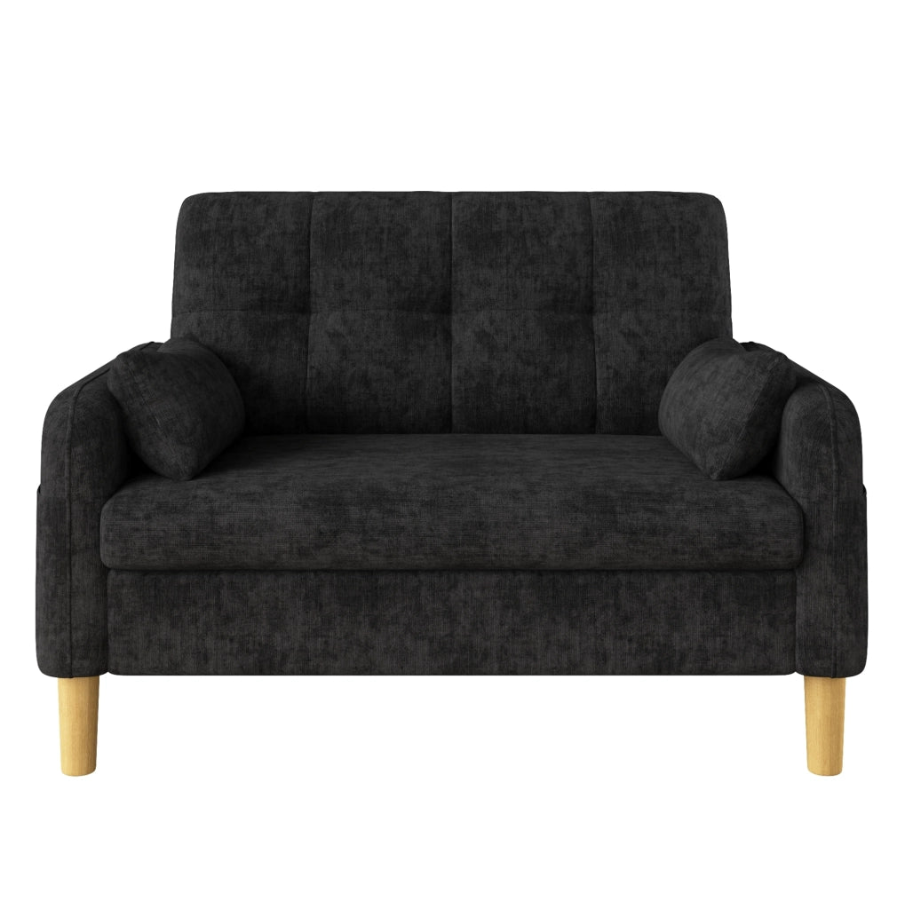 Divano modulare 2 posti in ciniglia grigio con 2 cuscini e tasca laterale; 119 × 78 × 85 cm