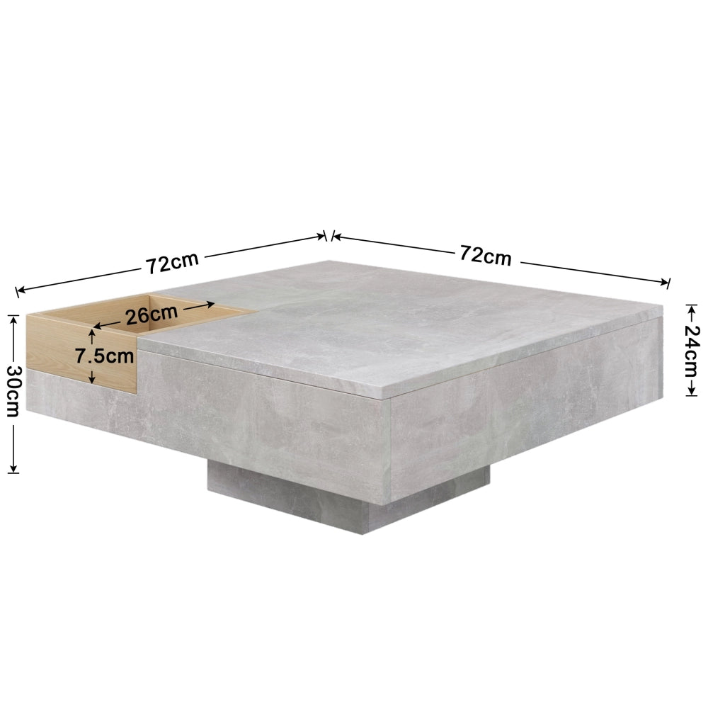 Tavolino da caffè 72x72 cm grigio cemento con box removibile