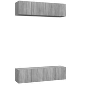 Set di 4 mobili porta TV a parete dal design classico con pratico vano contenitore 60 x 30 x 30 cm realizzati in legno composito grigio 02_0055238